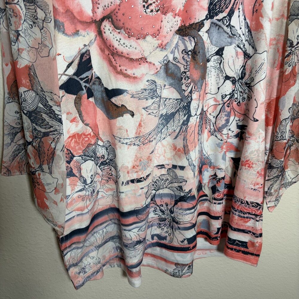 JM Collection Blouse Women's Medium Floral 3/4 Sleeve Round Neck Boho Top - Picture 4 of 8